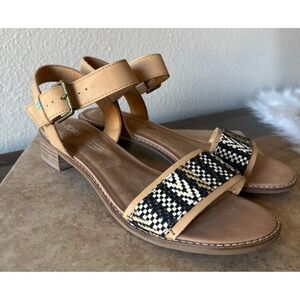 Toms Sandals Womens 9.5 Wide Camilia Genuine Leather Woven Ankle Strap Buckle